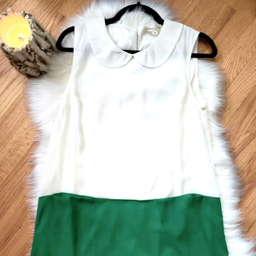 Green and white mini dress